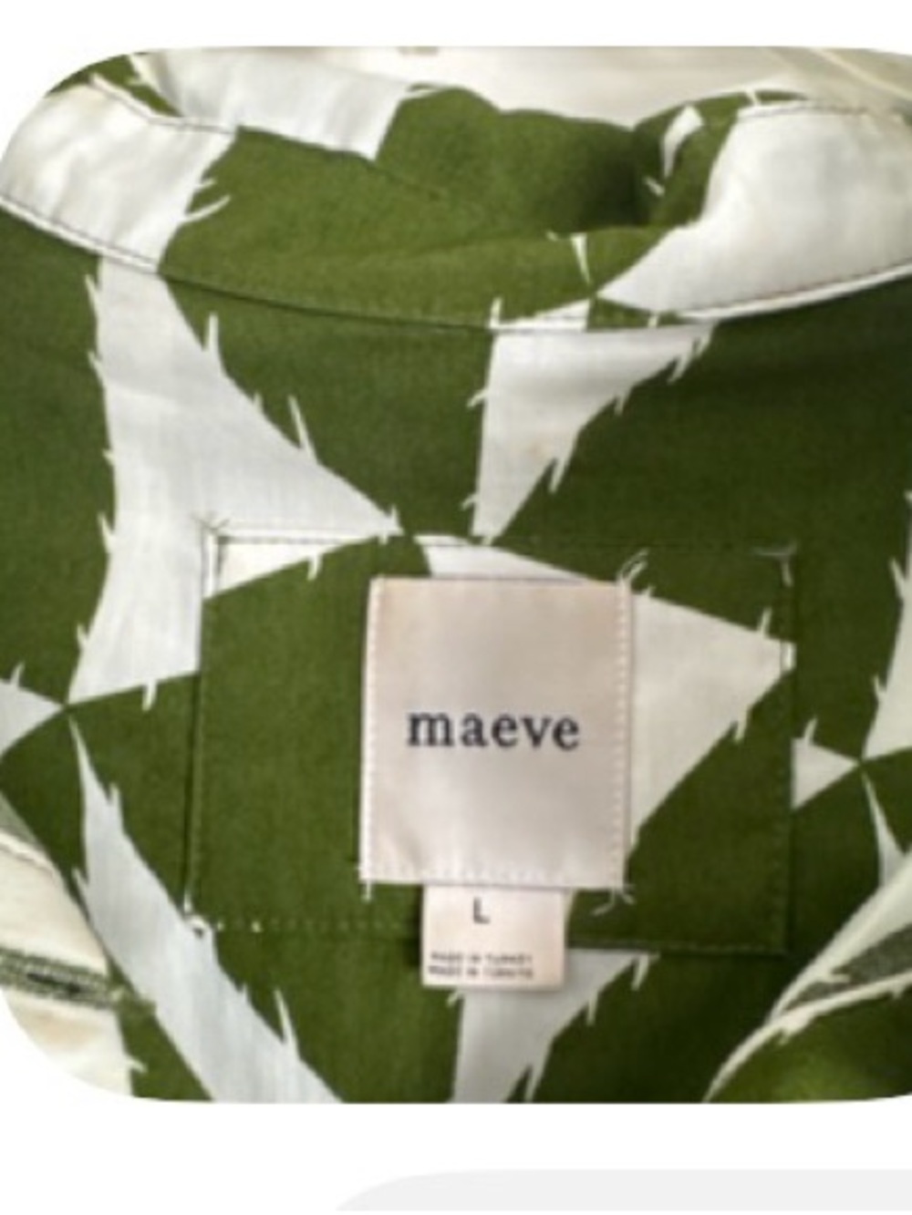 Maeve by Anthropologie Geometric Olive Green & White Print Dress - Size Large